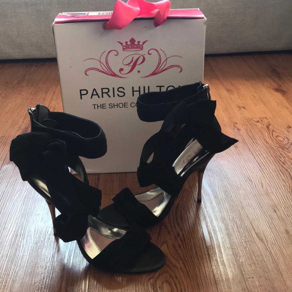 Paris Hilton Selene Black Chiffon Heels